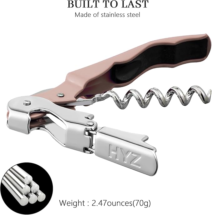HYZ 2-Pack Wine Opener Waiter Corkscrew, Professional Wine Key for Servers, Bartender with Foil Cutter, Manual Wine Bottle Opener Double Hinged (Dark Pink)