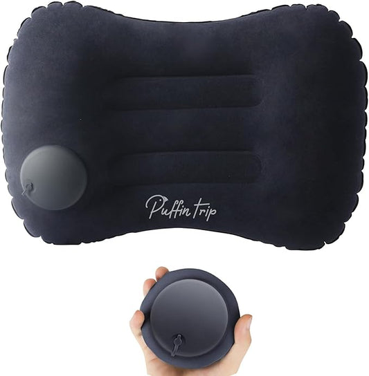 Ultralight Inflatable Travel Pillow Press to Inflate Compressible Ergonomic Neck and Lumbar Support While Camping Driving Sleeping Dark Blue