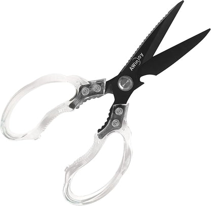 Kitchen Scissors, Heavy Duty Sharp Kitchen Shears Dishwasher Safe, Kitchen Accessories Cooking Shears for Kitchen Meat Chicken Fish Poultry Herb Bread (Transparent)