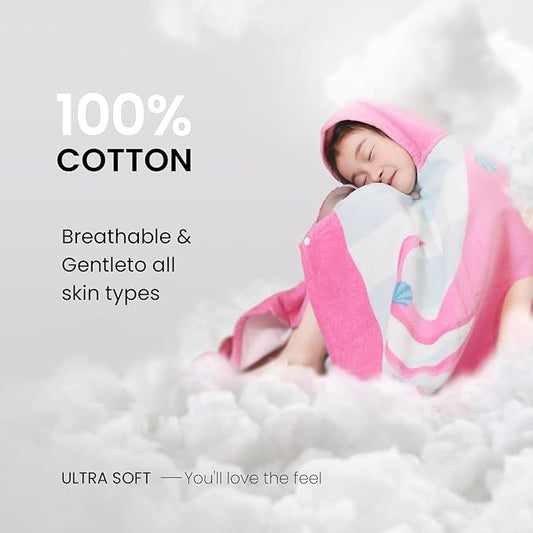 BANGSAUR Kids Hooded Beach Bath Towels, 100% Cotton 50x30 inches Wrap Towel, Toddlers Girls 3-12 Years Coverup Pink Cat