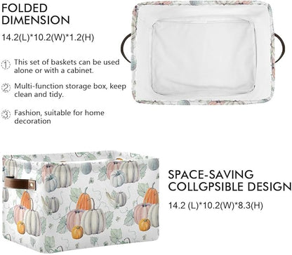 Fall Pumpkin Storage Basket Fabric Kitchen Baskets Autumn Maple Leaves Open Home Storage Bins Boxes Foldable Organizer Bag for Baby Cloth Pet Toy Book Shelf Closet Baskets 16×12×8 Inches