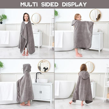 Hiturbo Kids Hooded Bath Towel: 100% Cotton Soft Thick Absorbent Towels Wrap - 50"x30" Shower Beach Pool Wearable Blanket for 3-12 Yrs Boys Girls - Gray