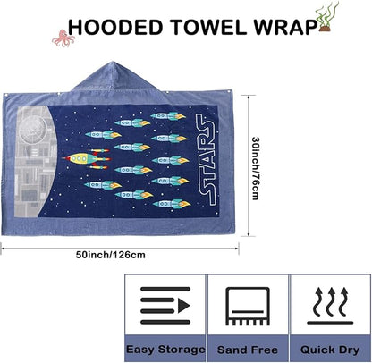 Wowelife Kids Beach Towels, Hooded Towels for Kids, Poncho Towel Wrap, Premium 100% Cotton Soft and Breathable, Extra Large 50"x30", Multi Use for Bath Pool Beach Swim Bathroom
