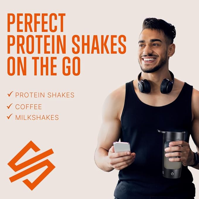 SQUATZ 22 Oz Electric Shaker Bottle - Rechargeable Automatic Protein Shake Blender Flask, Leak-proof & Easy to Clean, Smooth Drink in 15 Seconds, Ideal for Gym Shakes, Coffee, Milkshakes (Black)