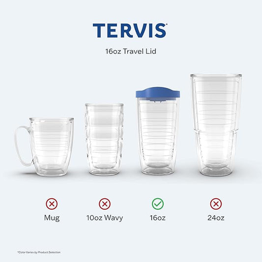 Tervis Travel Lid Made in USA Double Walled Insulated Tumbler Travel Cup Keeps Drinks Cold & Hot, Fits 16oz Tumblers - 4pk, Assorted Red Orange Fuchsia Navy
