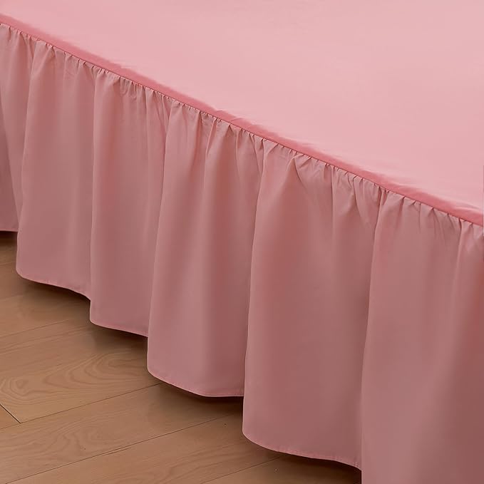 Bed Skirt Queen Size Ruffled Bed Skirt with Split Corners, 14 Inch Drop Dust Ruffle Bed Skirt with Platform,14 Inch, Blush
