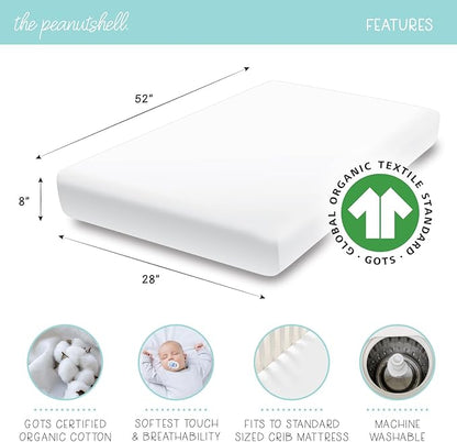 The Peanutshell Organic Crib Sheets for Boys or Girls, Breathable Super Soft 100% Jersey Cotton, Checkered Baby Items, Gender Neutral Nursery Bedding, 4 Pack Set for 28x52 Mattresses, Brown Beige Teal
