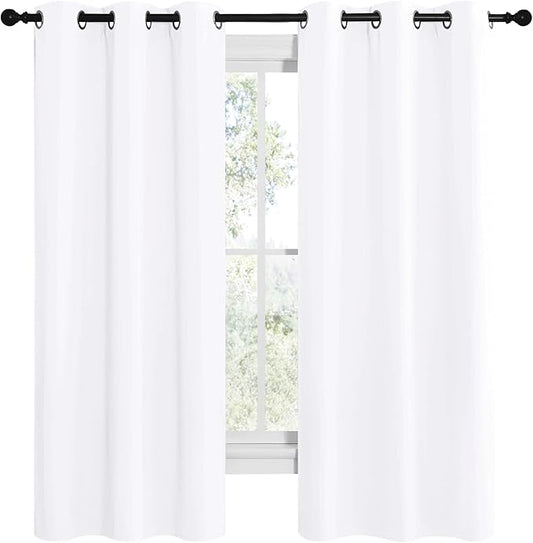 NICETOWN White Samll Window Blackout Curtain Panels, 50% Light Blocking Curtains for Bedroom & Dining Room Window (Set of 2, 42 inches x 68 inches)