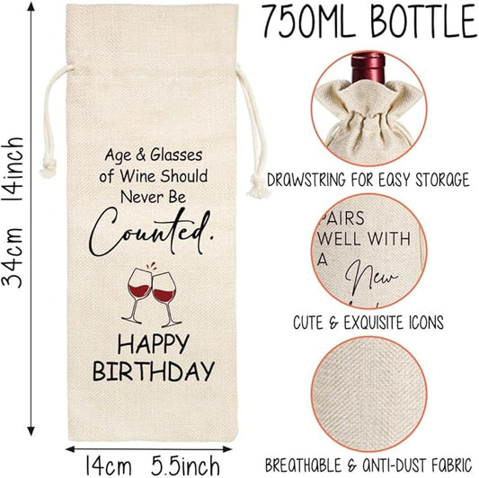 Qubereeree Birthday Gift for Women Men, Birthday Party Decoration Wine Bag Gifts, Funny Birthday Wine Bags, Birthday Party Decorations, Happy Birthday Gifts for Friends, Bday Gift Wine Bag-24
