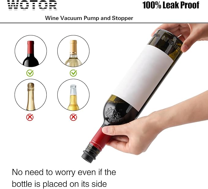 Wine Saver Vacuum Pump with 4 Stoppers, Wine Stopper, Wine Preserver, Reusable Bottle Sealer Keeps Wine Fresh, Ideal Wine Accessories Gift (Flat Handle)