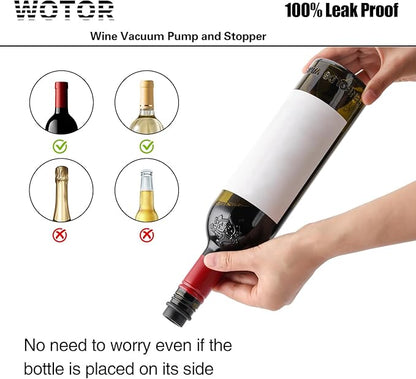 Wine Saver Vacuum Pump with 4 Stoppers, Wine Stopper, Wine Preserver, Reusable Bottle Sealer Keeps Wine Fresh, Ideal Wine Accessories Gift (Flat Handle)