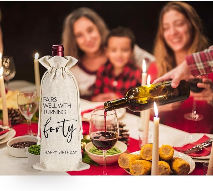 Qubereeree Pairs Well with Turning 40 Wine Bag 40th Birthday Gifts Funny 40 Years Ago Birthday Party Decorations Wine Bags for Mom Grandma Coworker, Happy 40th Birthday Gifts-14