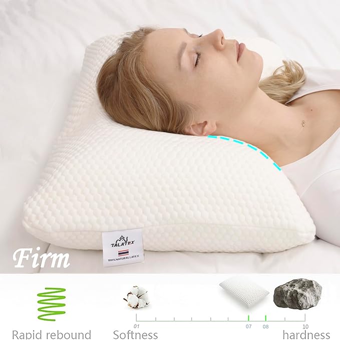 Talatex Talalay 100% Natural Premium Latex Pillow, Helps Relieve Pressure, No Memory Foam Chemicals, Perfect Package Best Gift with Removable Tencel Cover (Firm, Standard(24"×15.7"×4.9"))