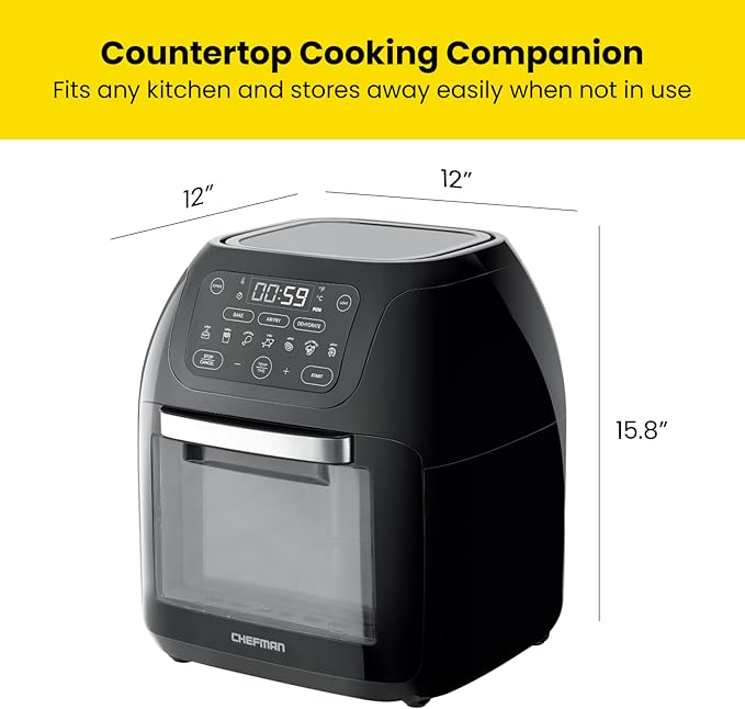 CHEFMAN Multifunctional Digital Air Fryer+ Rotisserie, Dehydrator, Convection Oven, 17 Touch Screen Presets Fry, Roast, Dehydrate, Bake, XL 10L Family Size, Auto Shutoff, Large Easy-View Window, Black
