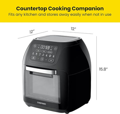 CHEFMAN Multifunctional Digital Air Fryer+ Rotisserie, Dehydrator, Convection Oven, 17 Touch Screen Presets Fry, Roast, Dehydrate, Bake, XL 10L Family Size, Auto Shutoff, Large Easy-View Window, Black
