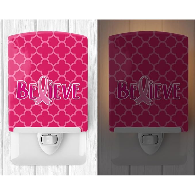 Caroline's Treasures BB6980CNL Breast Cancer Awareness Ribbon Believe Ceramic Night Light Compact, UL-Certified, Ideal for Bedroom, Bathroom, Nursery, Hallway, Kitchen, 6x4x3, Multicolor