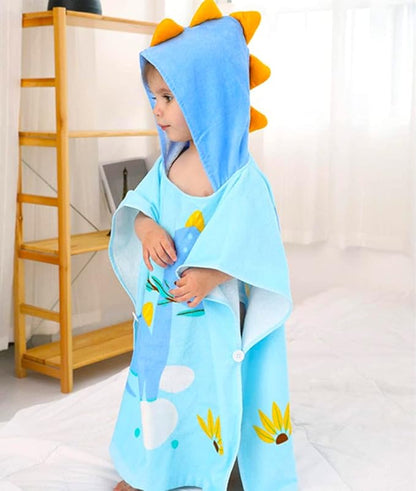 Kids Hooded Beach Bath Towel Poncho Robe Cotton Animal Pattern Children Toddler Wrap Swimming Pool Towel for Boys Girls, 23.6" x 23.6"