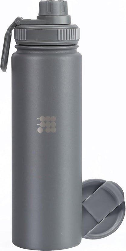 Cubitt Insulated Sports Hydro Water Bottle 24 oz, 2 Lids (Coffee Lid and Wide Mouth Twist Sports Lid), Stainless Steel, Double Walled. Cold for up to 24 hours, Hot for up to 12 hours. GREY