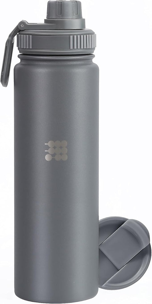 Cubitt Insulated Sports Hydro Water Bottle 24 oz, 2 Lids (Coffee Lid and Wide Mouth Twist Sports Lid), Stainless Steel, Double Walled. Cold for up to 24 hours, Hot for up to 12 hours. GREY