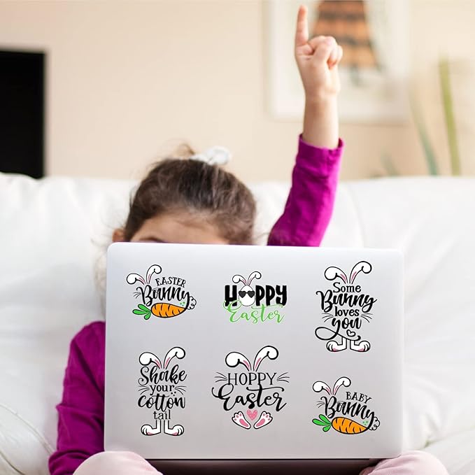 Easter Wall Stickers Easter Bunny Paw Print Stickers Funny Bunny Footprint Stickers Peel and Stick Wall Art Decals Kid Baby Room Easter Decorations Easter Quote Wall Decals for Fridge Window Cling