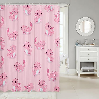Feelyou Axolotl Bathroom Shower Curtain Set Cute Axolotl Shower Curtain Cartoon Axolotl Bath Curtain for Kids Boys Girls Cartoon Salamander Kids Bathroom Accessories 72"x84"