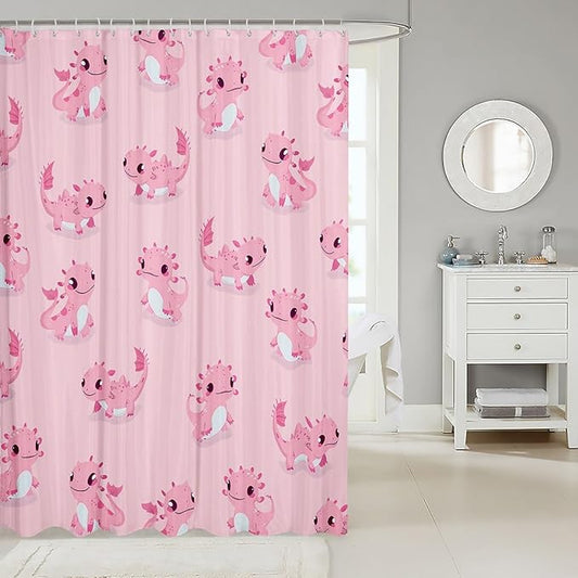 Feelyou Axolotl Bathroom Shower Curtain Set Cute Axolotl Shower Curtain Cartoon Axolotl Bath Curtain for Kids Boys Girls Cartoon Salamander Kids Bathroom Accessories 72"x84"