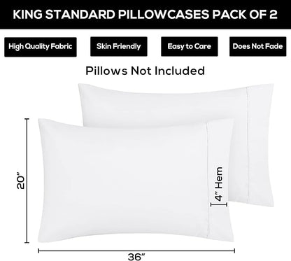Utopia Bedding King Standard Pillow Cases - 2 Pack - Envelope Closure - Soft Brushed Microfiber Fabric - Shrinkage and Fade Resistant Pillow Covers 20 X 36 Inches (King Standard, White)
