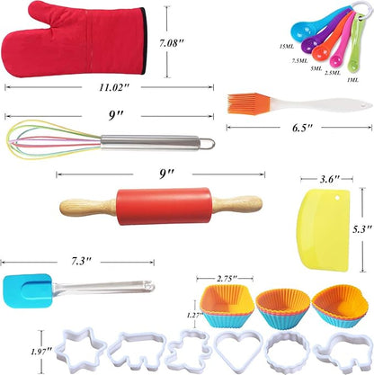 Real Baking Set Pastry Cooking Kit Supplies Includes Apron,Chef Hat,Oven Mitt,Rolling Pin,Real Baking Tools and Recipes Great Gift for Curious Beginners