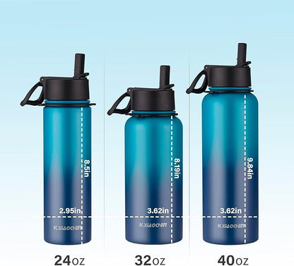 40 oz Insulated Water Bottle with Paracord Handles & Strap, 2 Lids(Straw Lid&Spout Lid), Stainless Steel Reusable Wide Mouth Metal Water Bottle With Straw (Dark Night)