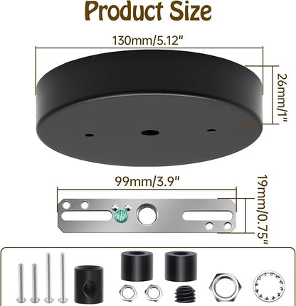 Biaungdo 5 Inch Ceiling Lighting Canopy Kit, Black Pendant Light Canopy Kit Metal Chandelier Ceiling Light Plate Cover with All Mounting Hardware for Chandelier Pendant Lighting Fixtures