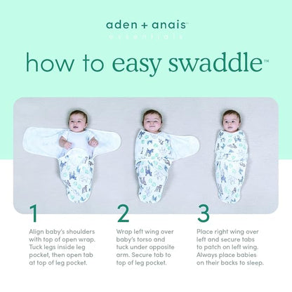 aden + anais, Velboa Baby Wrap, Newborn Wearable Swaddle Blanket, TOG 1.5, 3 Pack, Blue Scandinavian Sky, 0-3 Months