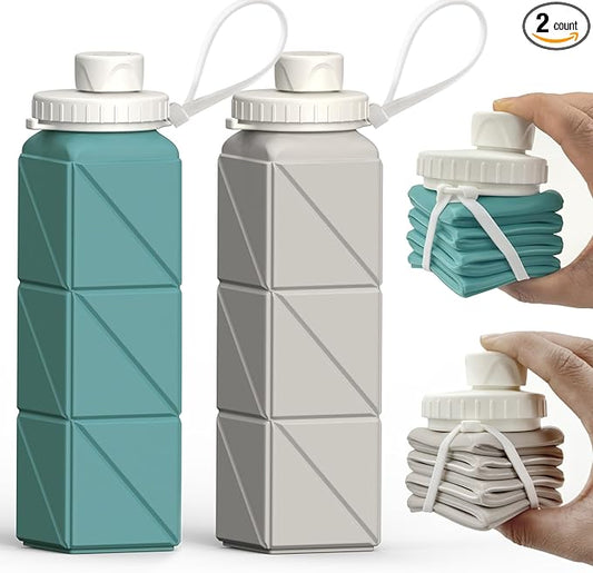 Collapsible Water Bottles, Silicone Foldable Portable Water Bottle 610ml, Lightweight Reusable Leakproof for Travel Camping Hiking Cycling Yoga Sports Outdoor