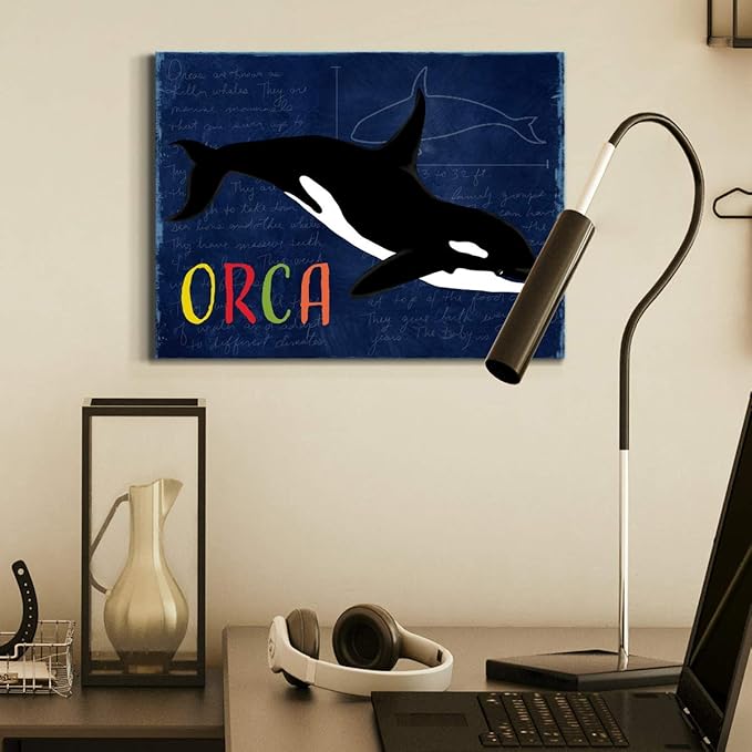 Renditions Gallery Canvas Animal Wall Art Modern Decorations Paintings Colorful Playful Orca Abstract Black & White Vibrant Artwork Canvas Prints for Kids Bedroom Nursery - 8"x12" LT33