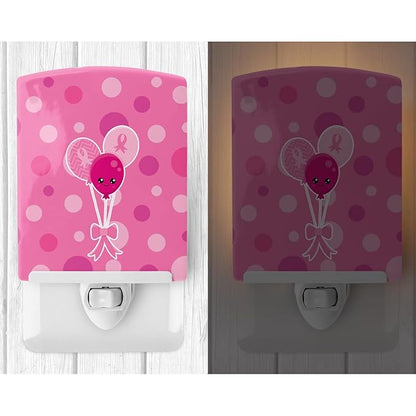 Caroline's Treasures BB6979CNL Breast Cancer Awareness Ribbon Balloons Ceramic Night Light Compact, UL-Certified, Ideal for Bedroom, Bathroom, Nursery, Hallway, Kitchen, 6x4x3, Multicolor