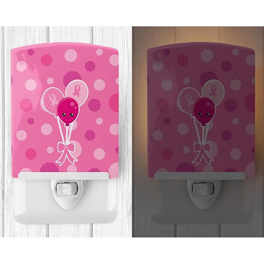 Caroline's Treasures BB6979CNL Breast Cancer Awareness Ribbon Balloons Ceramic Night Light Compact, UL-Certified, Ideal for Bedroom, Bathroom, Nursery, Hallway, Kitchen, 6x4x3, Multicolor