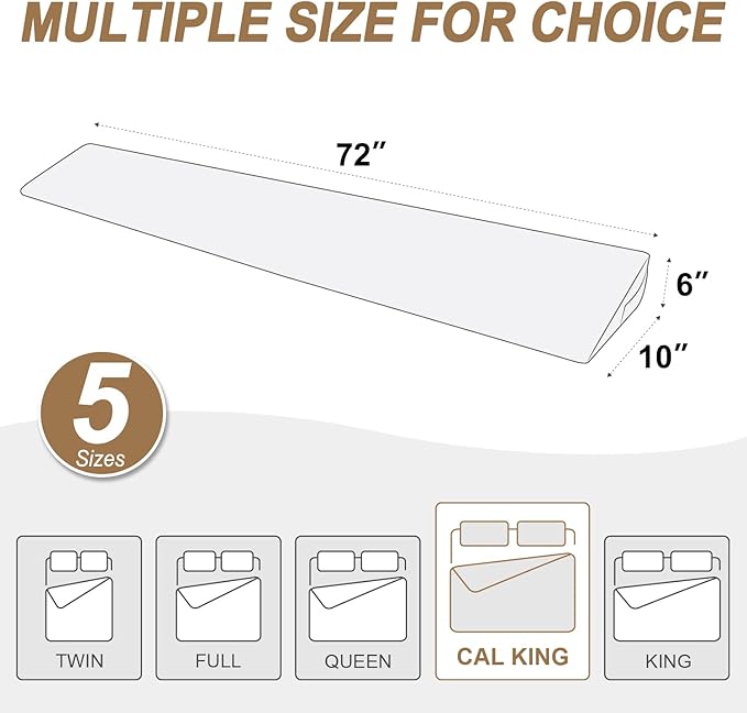 WdFour Bed Wedge Pillow, Close Off Headboard, Wall and Mattress Gap. Incline, Slanted Sweat-Proof Pillow for Neck and Back Pain Relief Anti-snoring for Comfortable Sleeping.(Off-White,72Wx10Dx6H)