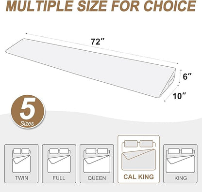 WdFour Bed Wedge Pillow, Wall and Mattress Gap. Incline, Slanted Sweat-Proof Pillow for Neck and Back Pain Relief Anti-snoring for Comfortable Sleeping.(Beige, California King(72Wx10Dx6H))