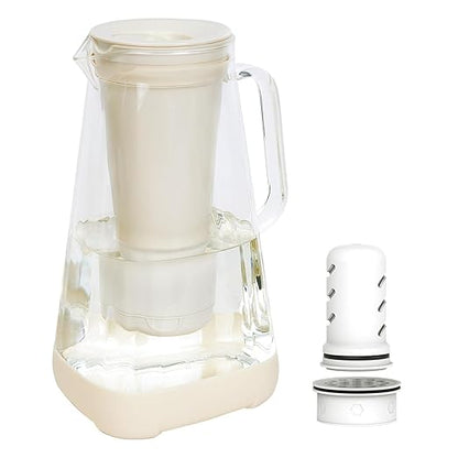 GLACIER FRESH Glass Water Pitcher for Tap and Drinking with Membrane and Upgraded Activated Filter, Reduces Chlorine and Lead Taste, Upgraded Materials, Improved the flow rate 1.6 times, 10 Cup, White