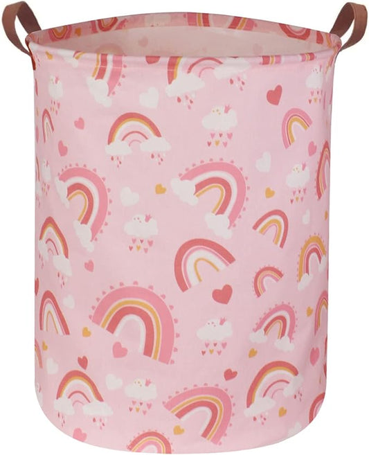 Pink Hamper,Rainbow Laundry Basket Collapsible Girls Storage Baskets for Kids Room Decor,Toy Organizer,Gift Hamper(Pink hamper) …