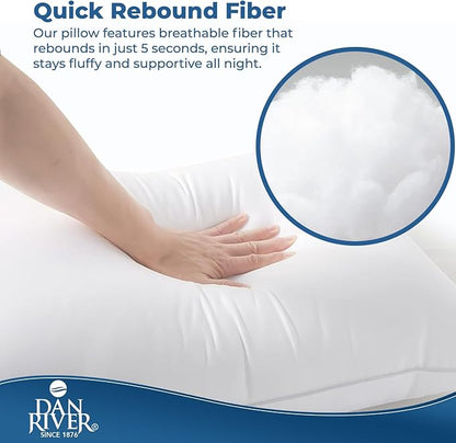 DAN RIVER Double Needle Pillows Queen (20x28), Set of 2 | White Hotel Pillows | Cooling Pillow for Side Sleepers | Back Sleeper Pillows | Best Pillows for Sleeping | Dorm Room Essentials