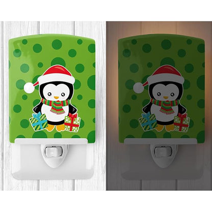 Caroline's Treasures BB8945CNL Christmas Penquin Presents Ceramic Night Light Compact, UL-Certified, Ideal for Bedroom, Bathroom, Nursery, Hallway, Kitchen, 6x4x3, Multicolor