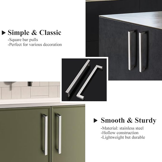 Probrico Kitchen Cabinet Drawer Handles Stainless Steel 7-3/5 Inch Hole Spacing Brushed Nickel Pulls 8 Inch Total Length 10 Pack