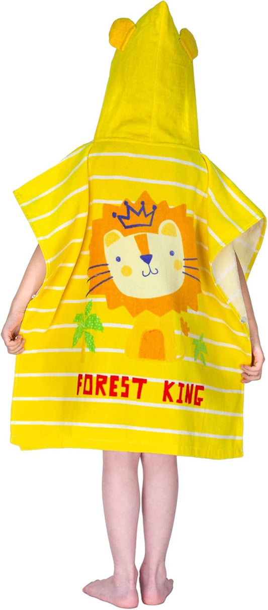 Toddler Bath Towel Hooded - Cotton Kids Beach Towel 24"x24" for Ages 1 to 5, Toddler Towels with Hood Snaps, Soft Terry Poncho Towel as Pool Swim Cover Ups for Girls Boys (Lion Yellow)
