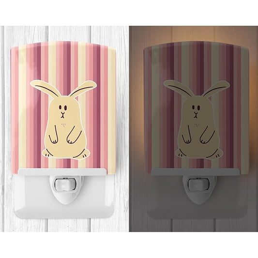 Caroline's Treasures BB7084CNL Rabbit on Stripes Ceramic Night Light Compact, UL-Certified, Ideal for Bedroom, Bathroom, Nursery, Hallway, Kitchen, 6x4x3, Multicolor