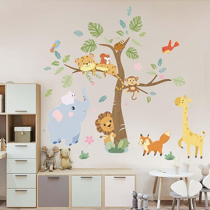 Forest Animals Baby Wall Stickers - Elephant Giraffe Lion Monkey Sloth Tocan Wall Decals - Baby Nursery Kids Room Daycare Playroom Classroom Wall Decor