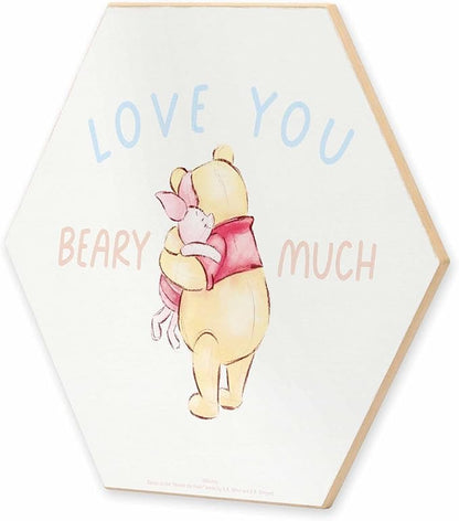 Open Road Brands Disney Winnie The Pooh and Piglet Love You Beary Much Wood Wall Decor - Adorable Winnie The Pooh Sign for Kids' Bedroom or Nursery