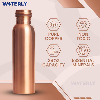Pure Copper Water Bottle 34 oz Leak Proof Design | 100% insulated copper | Copper healing water benefits for Drinking ,Traveling, gifts , Gym& Office | (1000 ml)