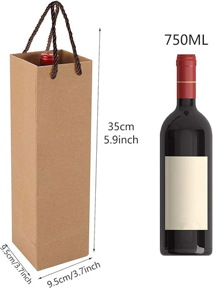 FSJJSD Wine Gift Bag, Wine Tote Bags Bulk Kraft Paper Bag with Handles for Wine Tote Bag with Handles, Wine Bottle Gift Bags for Party, Wedding