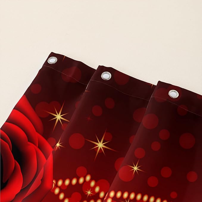 AILONEN Red Hearts Rose Shower Curtain for Bathroom Decor, Romantic Flower Bathroom Curtain 72" W*96" H,Valentine Bath Curtain Polyester Waterproof Shower Curtain with 12 Hooks