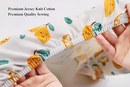 Bassinet Sheets (33" x 19") Compatible with Mika Micky, Baby Delight, Dream On Me, Amke and Other Rectangle Mattress, 2 Pack Fitted Sheets, 100% Jersey Knit Cotton 190GSM, Lemon and Strawberry
